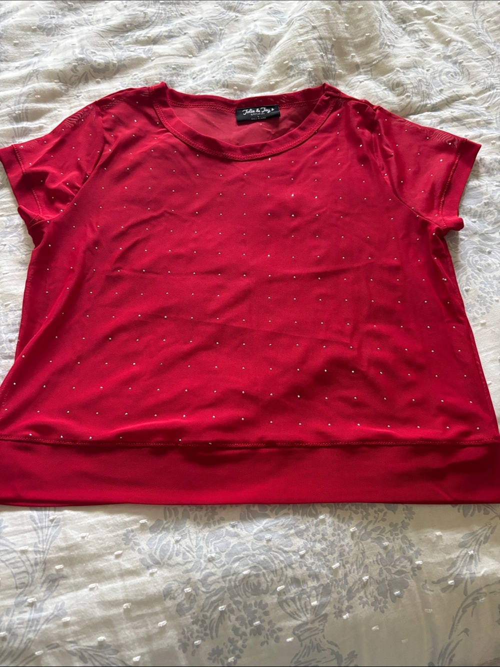 Red Short Sleeve Embellished Tee